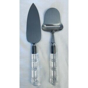 Mirage Stainless Steel Cheese & Cake Pie Serving Knives Lucite Handle '60 VTG